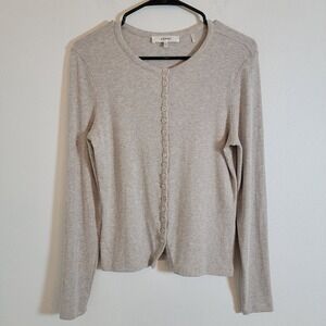 FRAME The Rib Splay Top Oatmeal Heather Modal Blend Ribbed Cardigan Womens Large